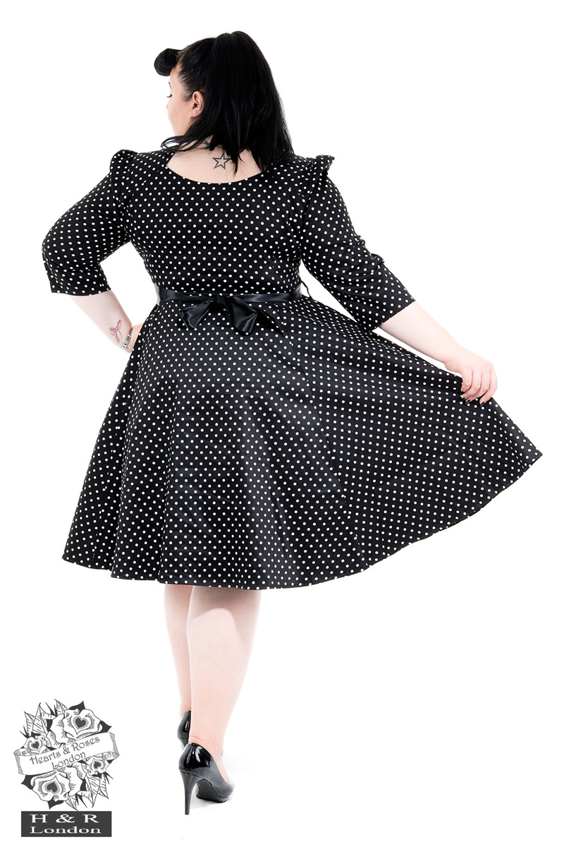 Veronica Black White Polka Dot 3/4 Sleeves Dress